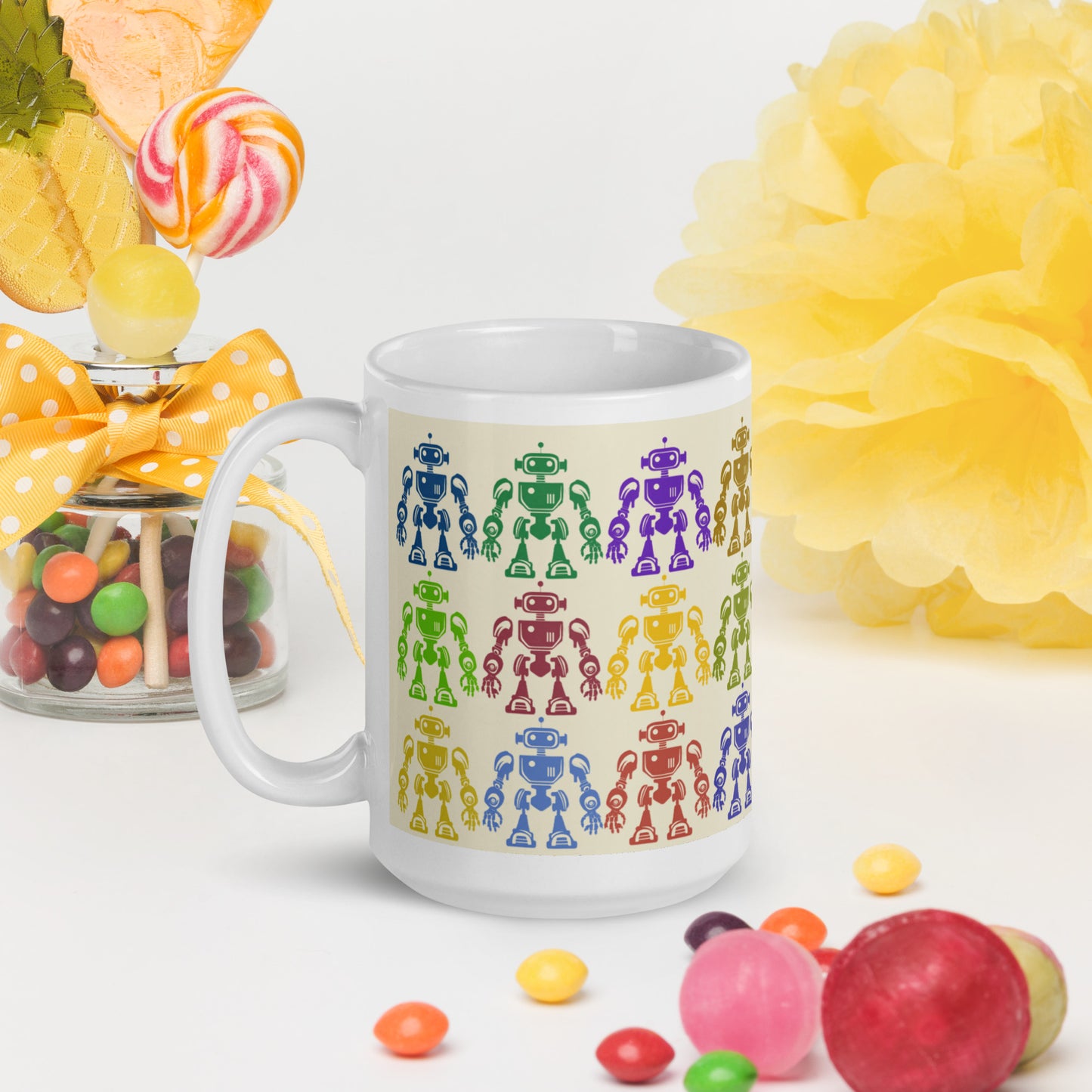 Mug (white)/12 colors of retro robot/cream