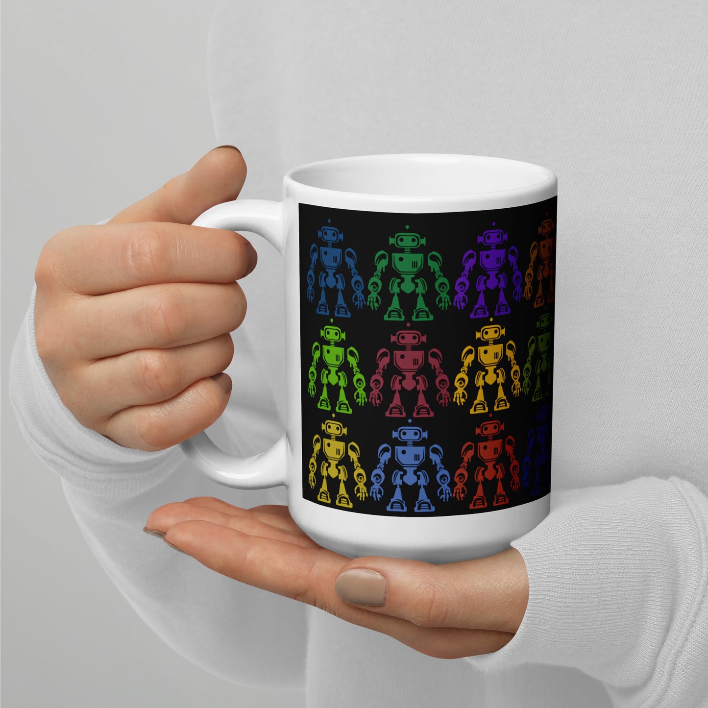 Mug (white)/12 colors of retro robot/black