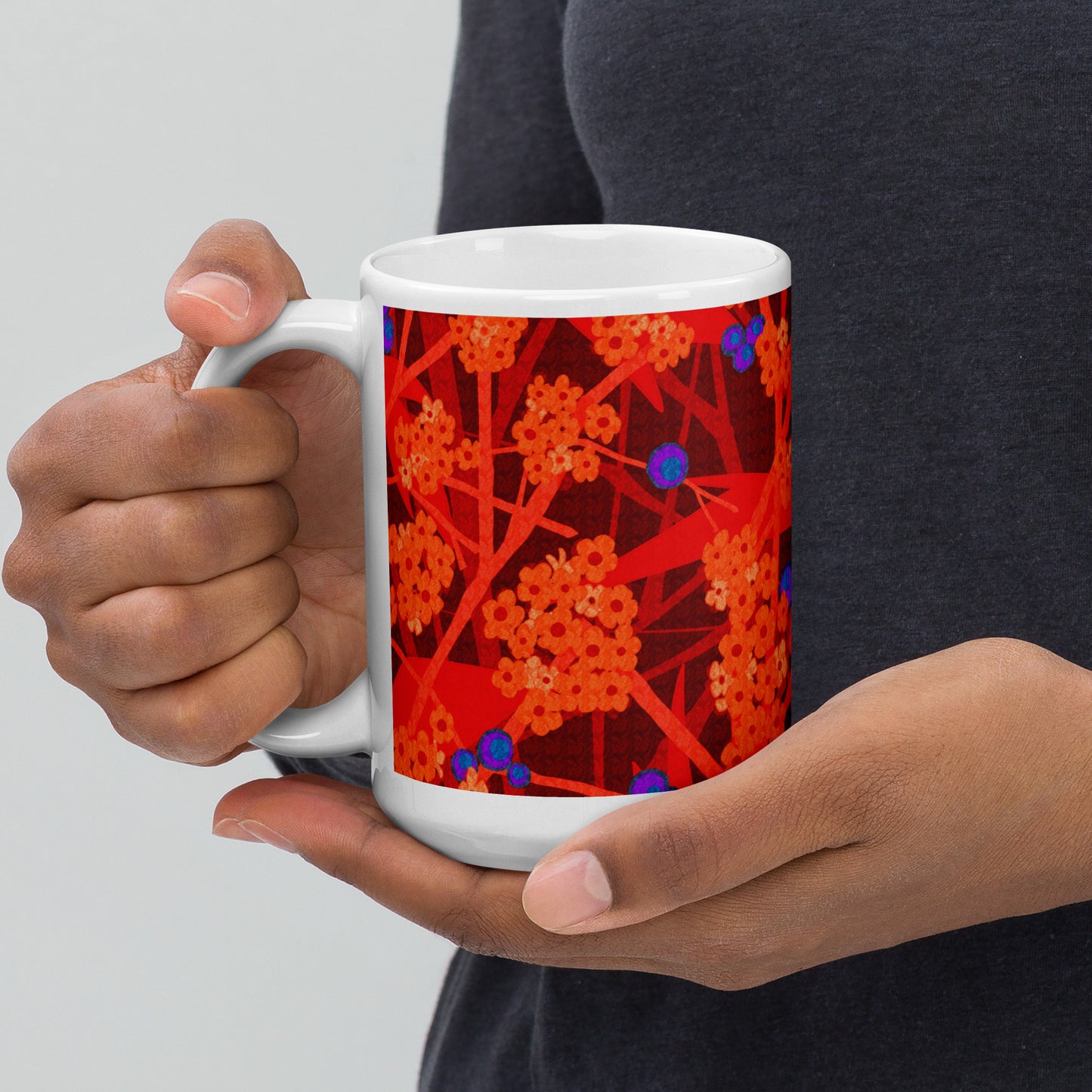 Mug cup (white) / small flowers / red