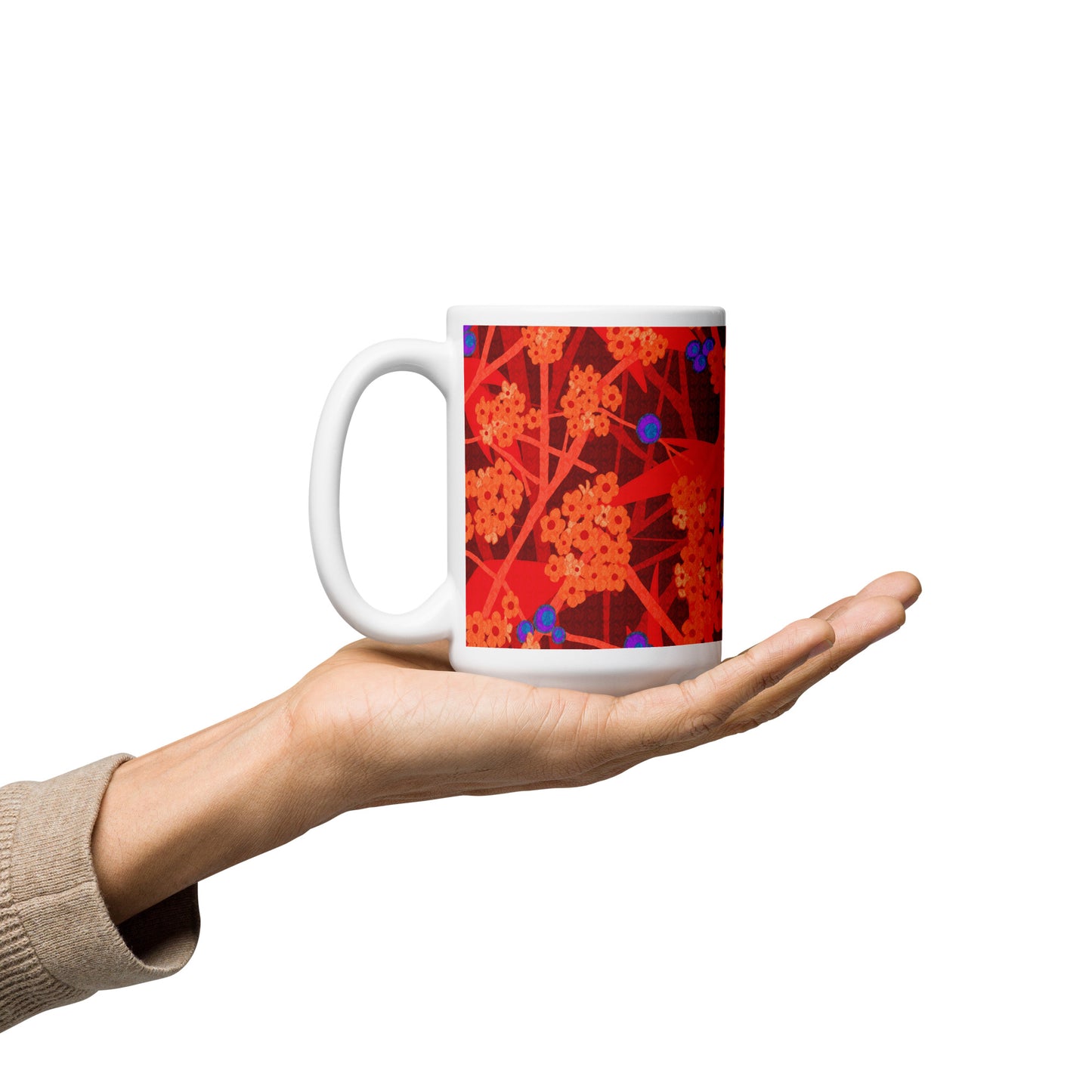 Mug cup (white) / small flowers / red