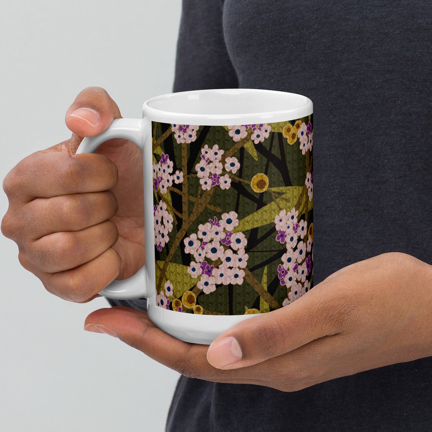 Mug cup (white) / small flowers / muted green