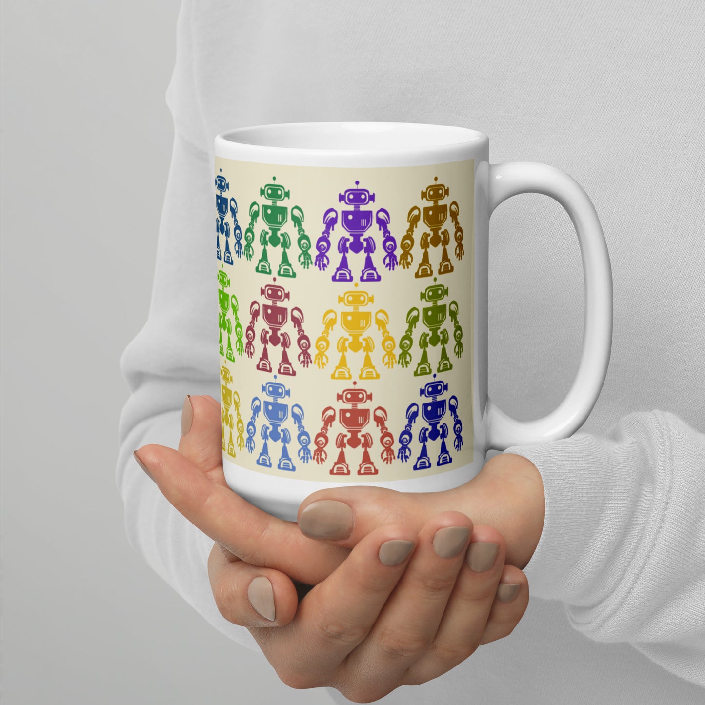 Mug (white)/12 colors of retro robot/cream