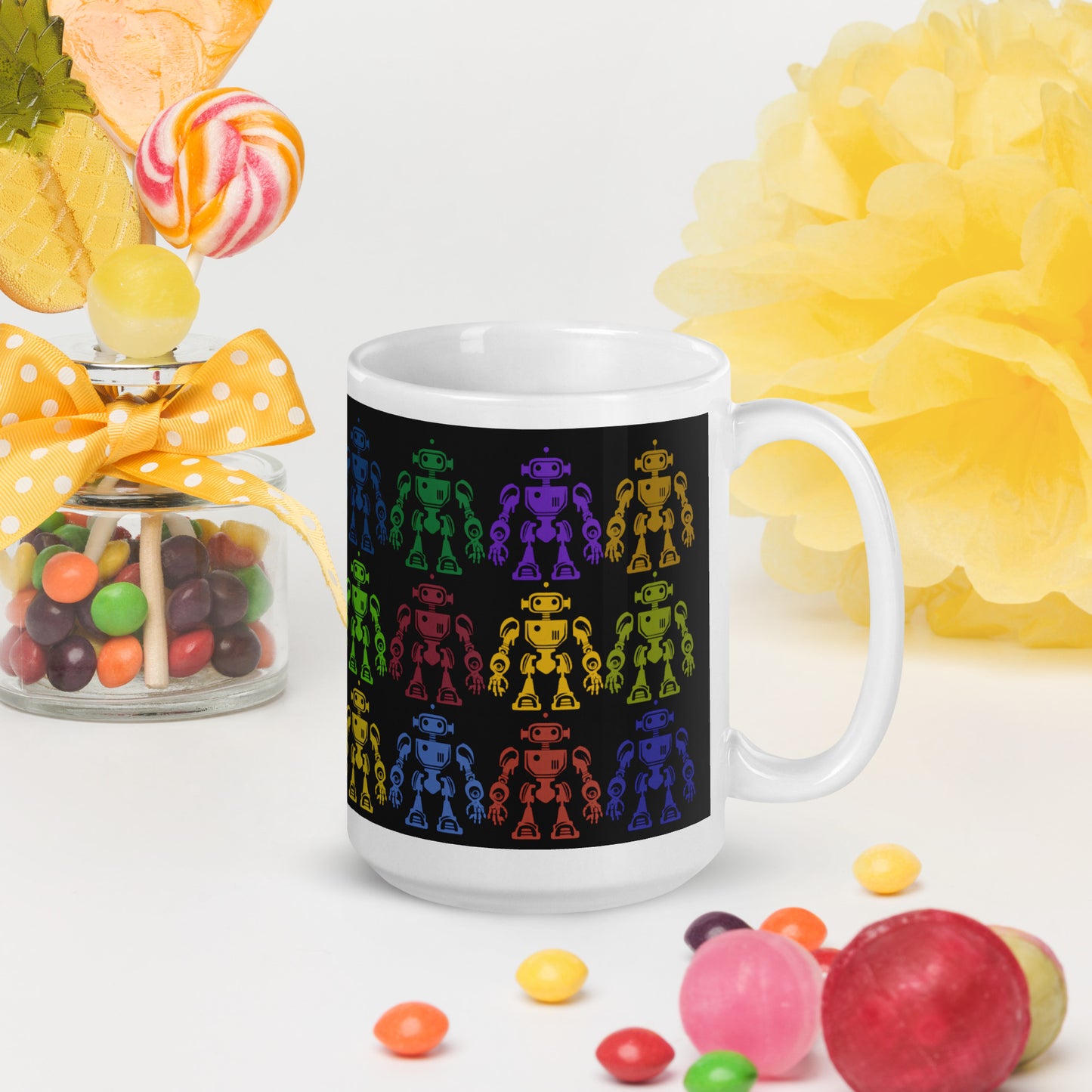 Mug (white)/12 colors of retro robot/black