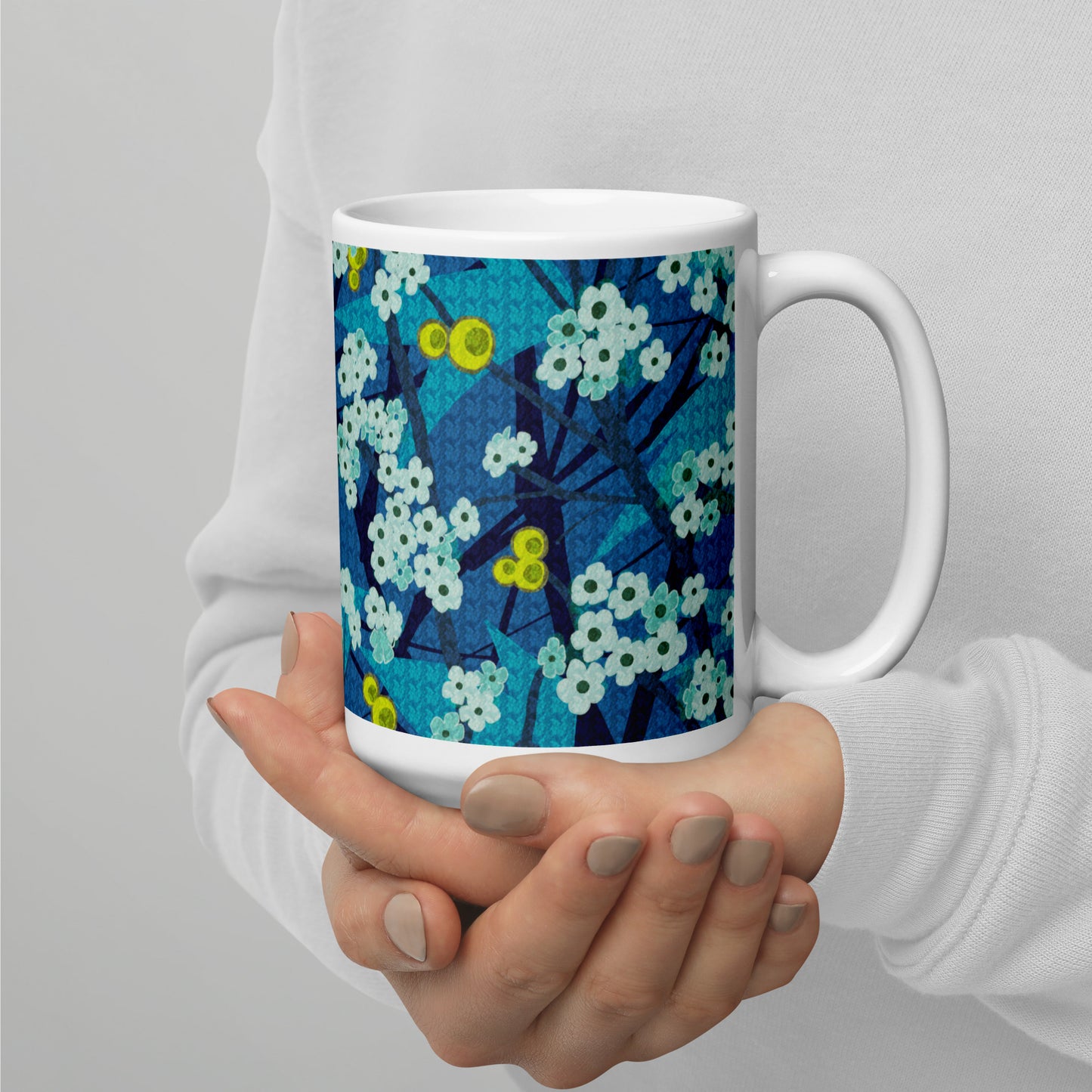 Mug cup (white) / small flowers / blue