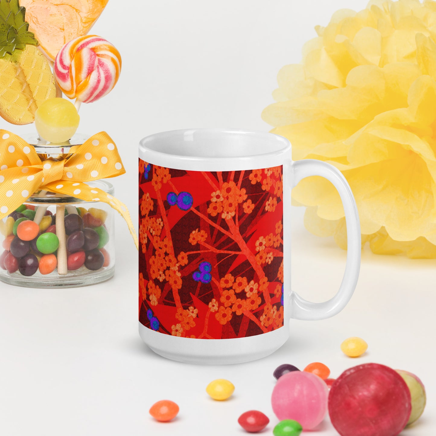 Mug cup (white) / small flowers / red