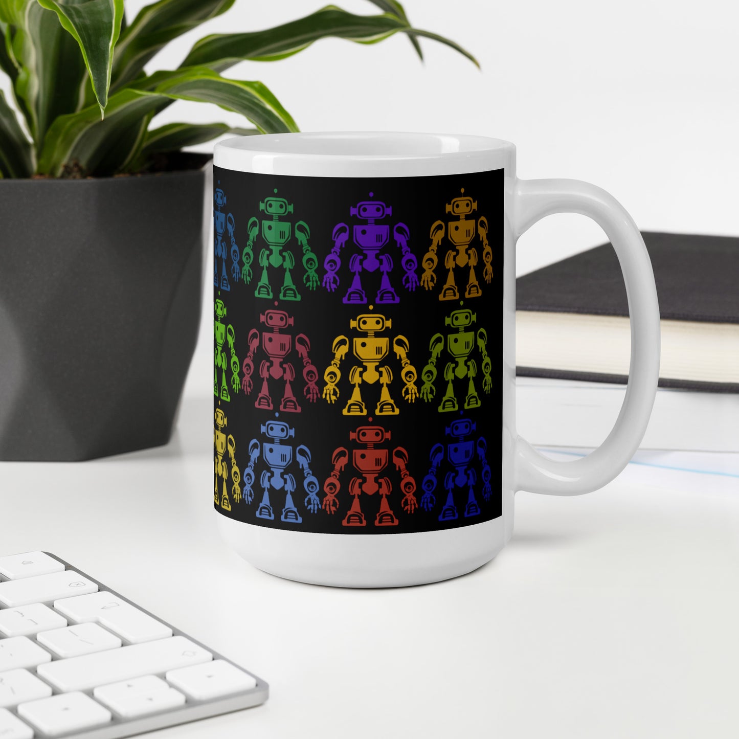 Mug (white)/12 colors of retro robot/black