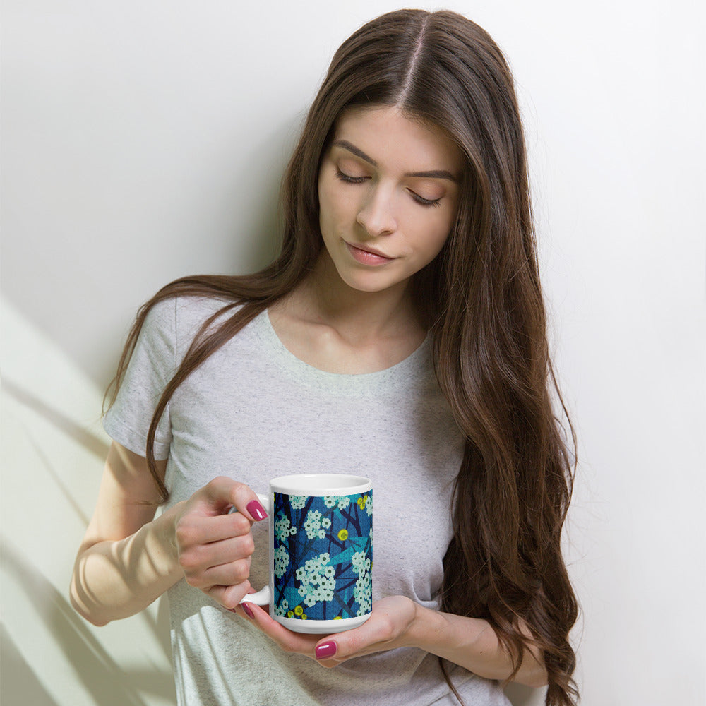 Mug cup (white) / small flowers / blue