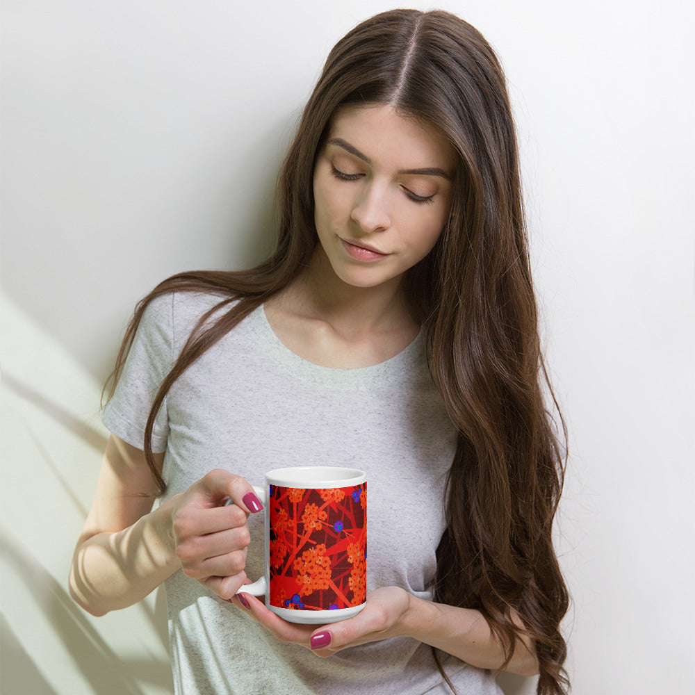 Mug cup (white) / small flowers / red