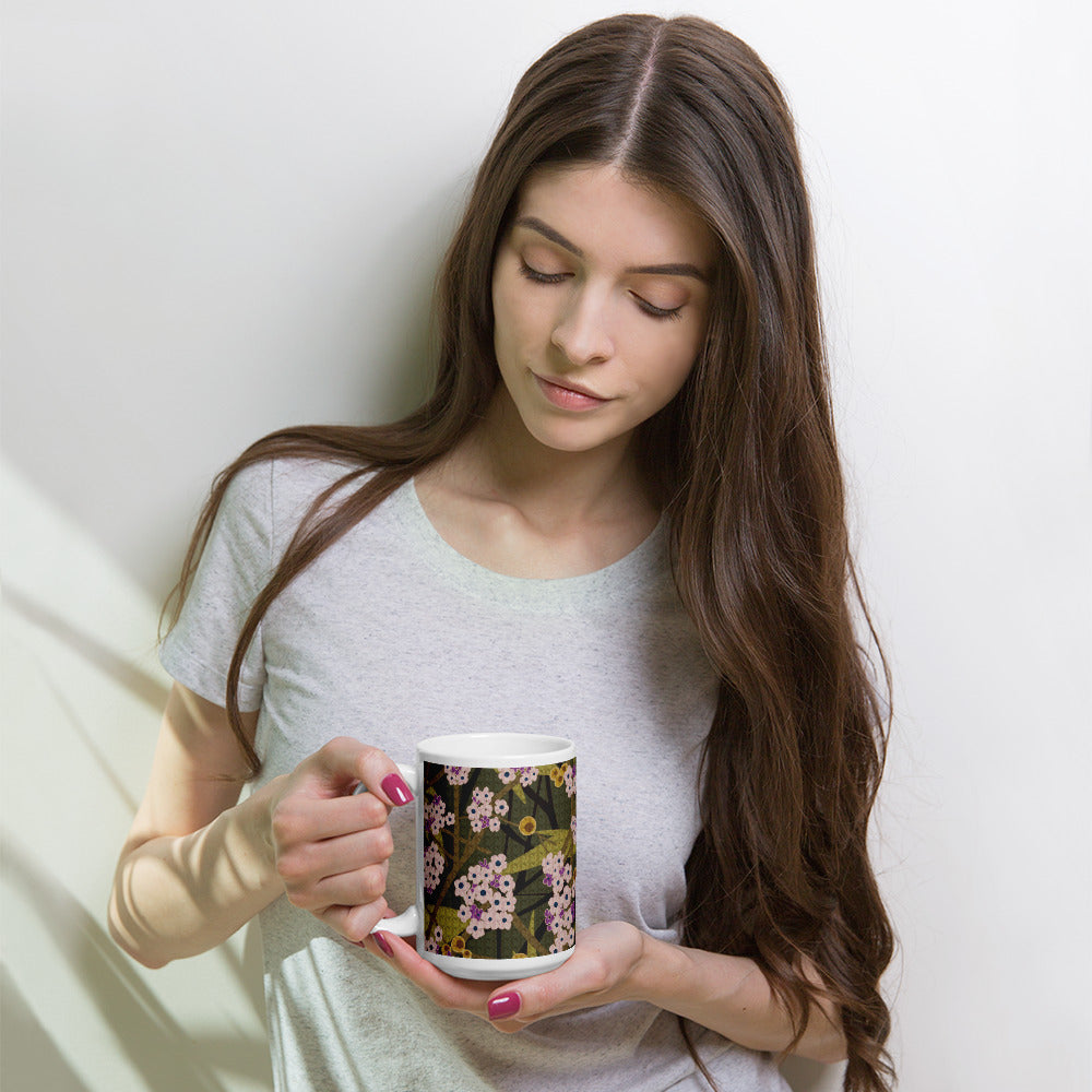 Mug cup (white) / small flowers / muted green