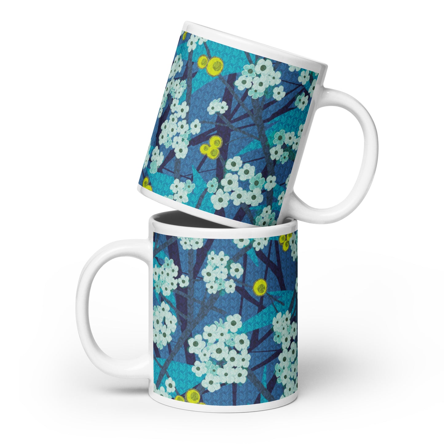 Mug cup (white) / small flowers / blue