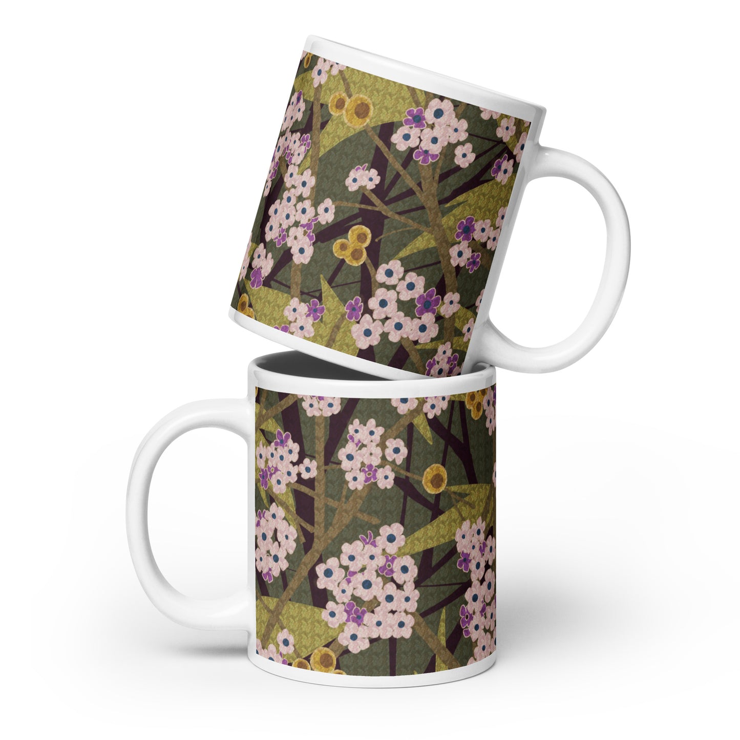 Mug cup (white) / small flowers / muted green