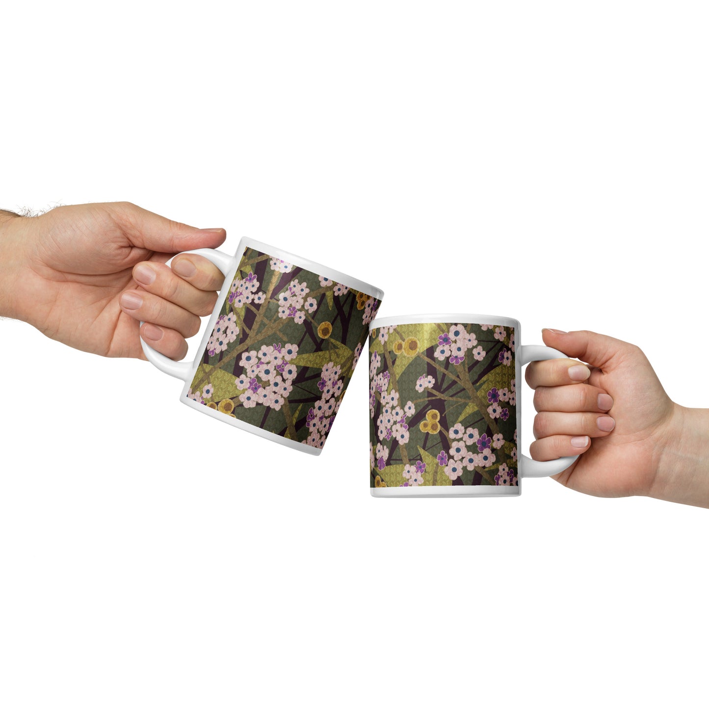 Mug cup (white) / small flowers / muted green