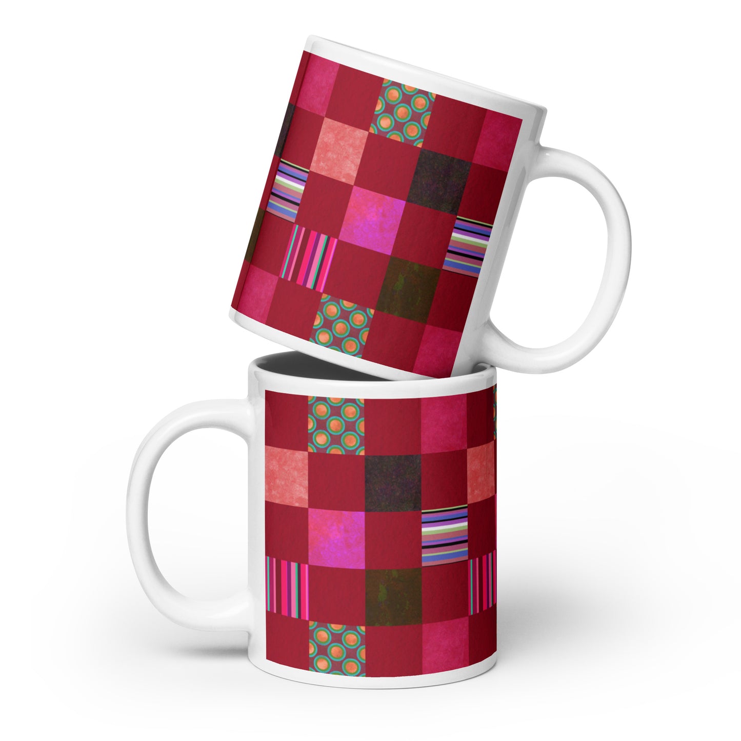 Mug cup (white) / Striped or polka dot grid pattern / Red