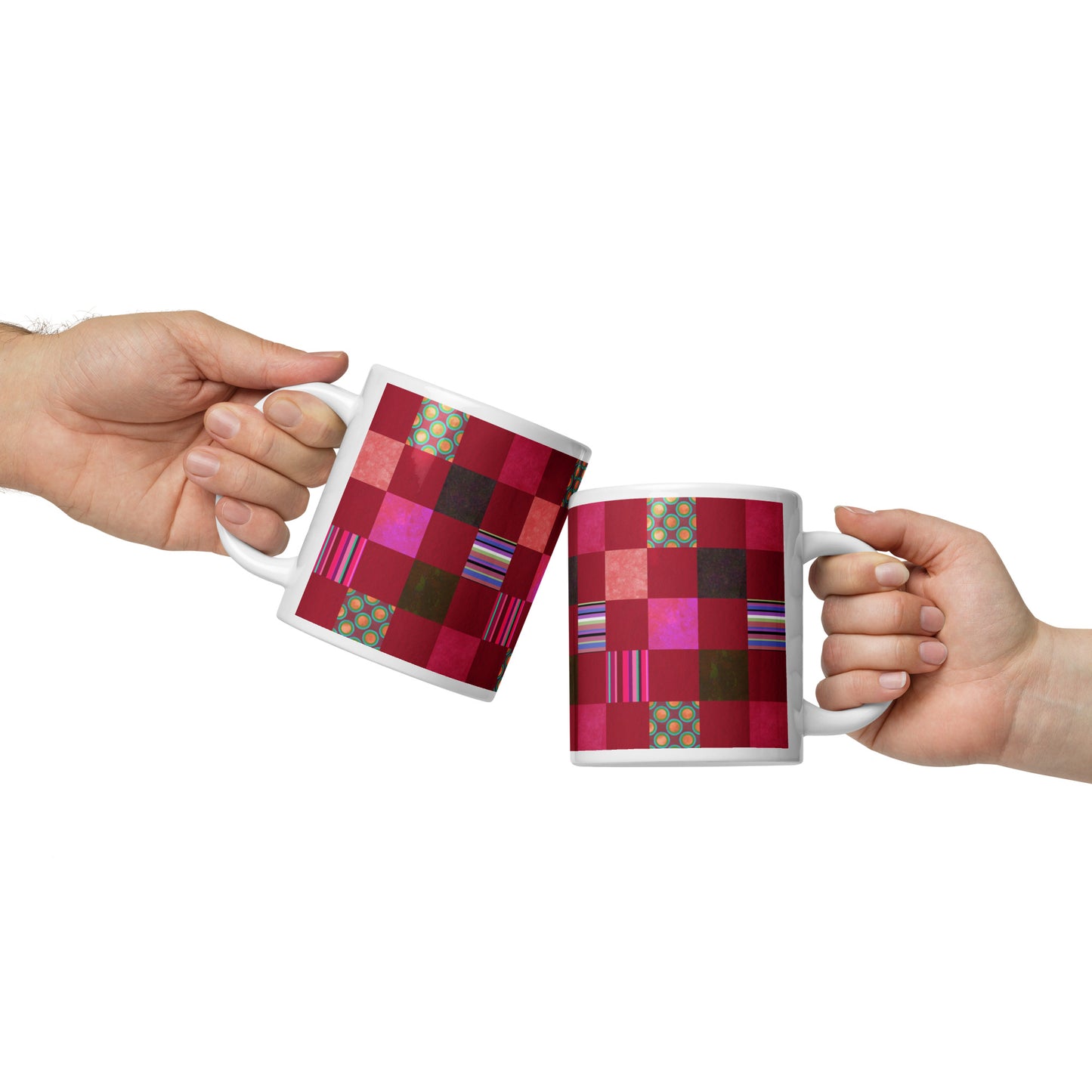 Mug cup (white) / Striped or polka dot grid pattern / Red