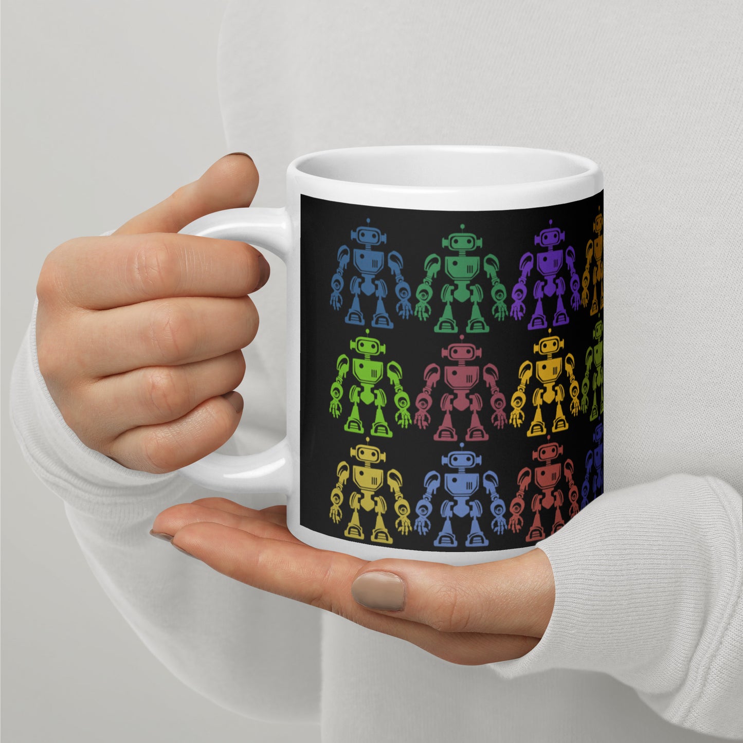 Mug (white)/12 colors of retro robot/black