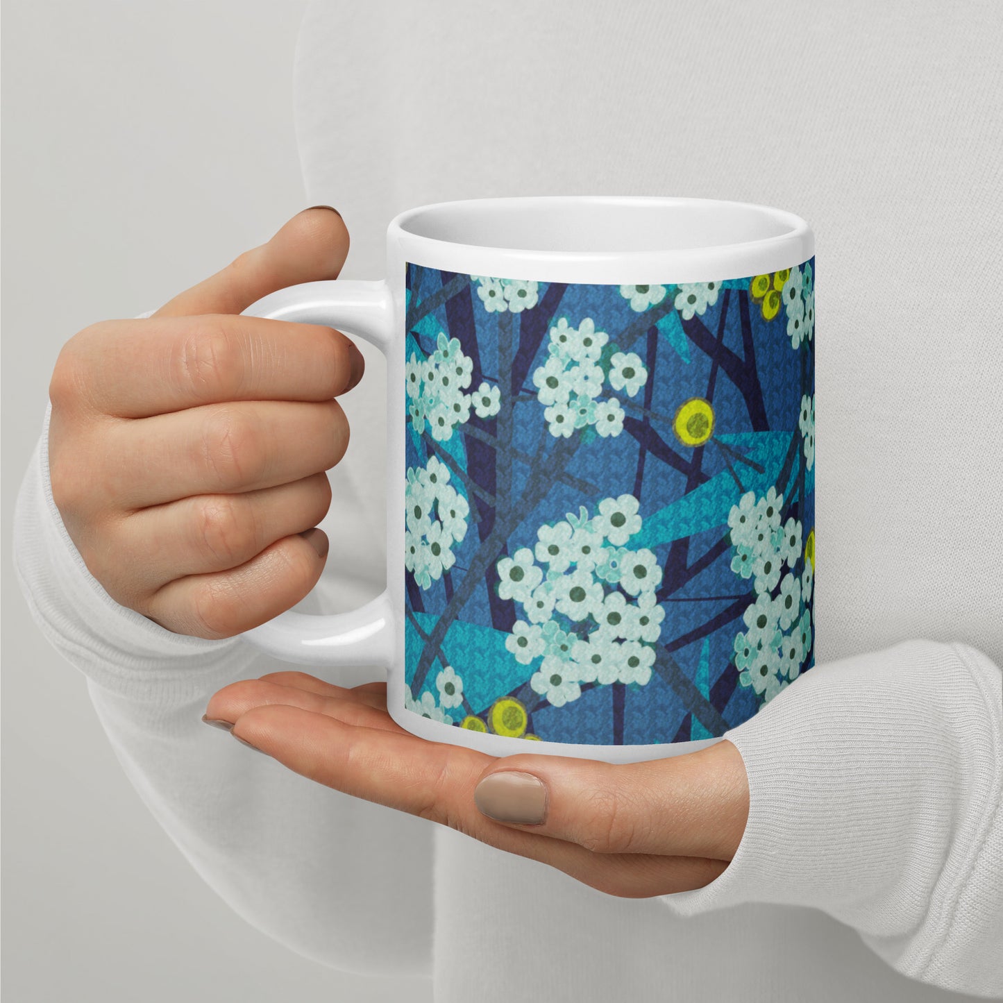 Mug cup (white) / small flowers / blue