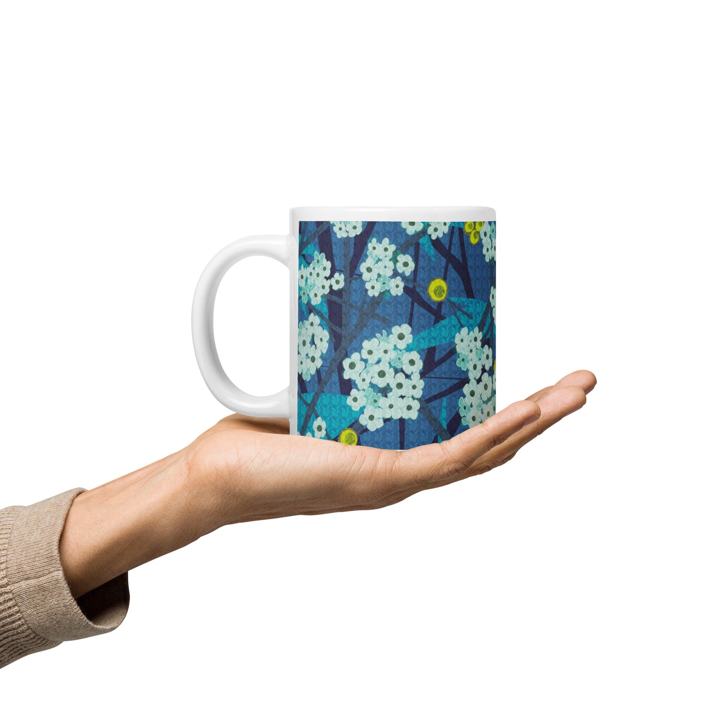 Mug cup (white) / small flowers / blue