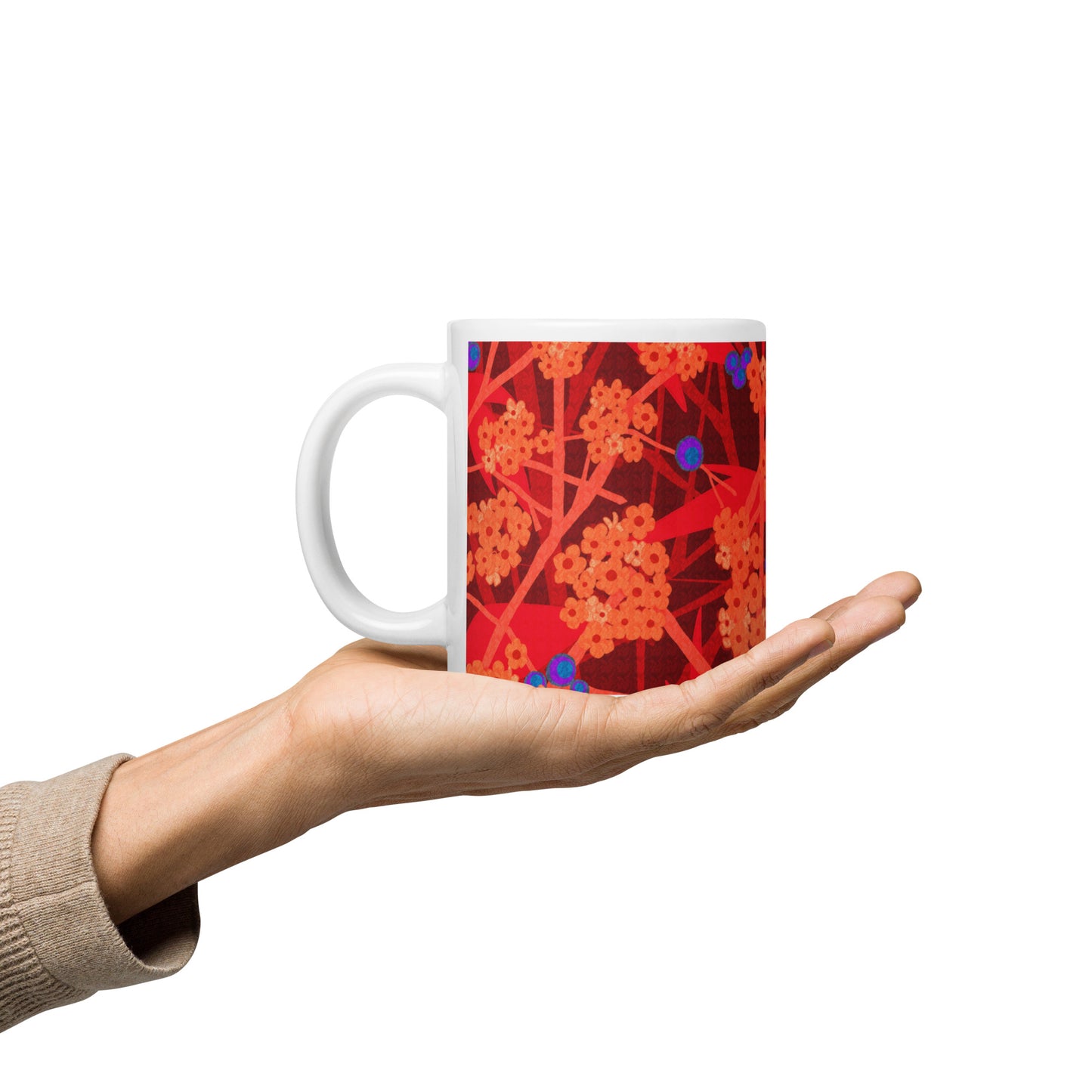 Mug cup (white) / small flowers / red