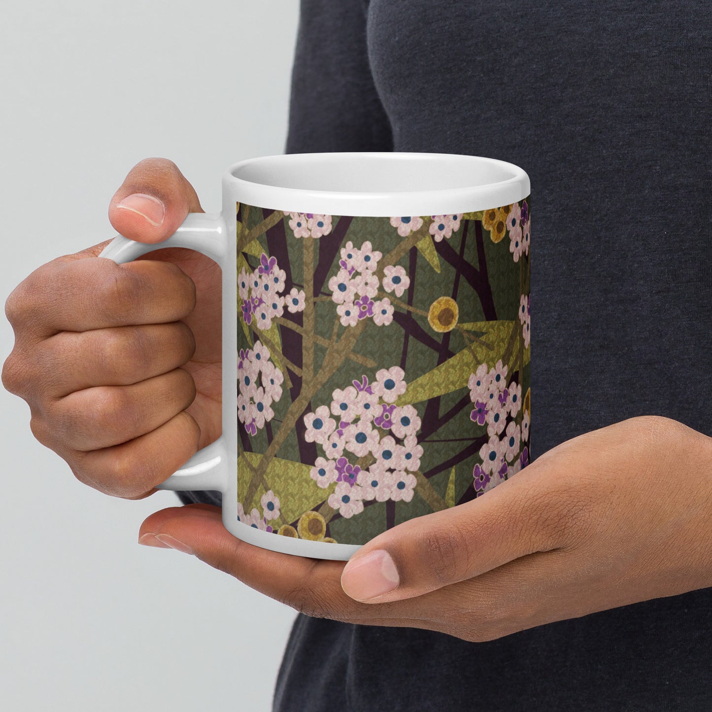 Mug cup (white) / small flowers / muted green