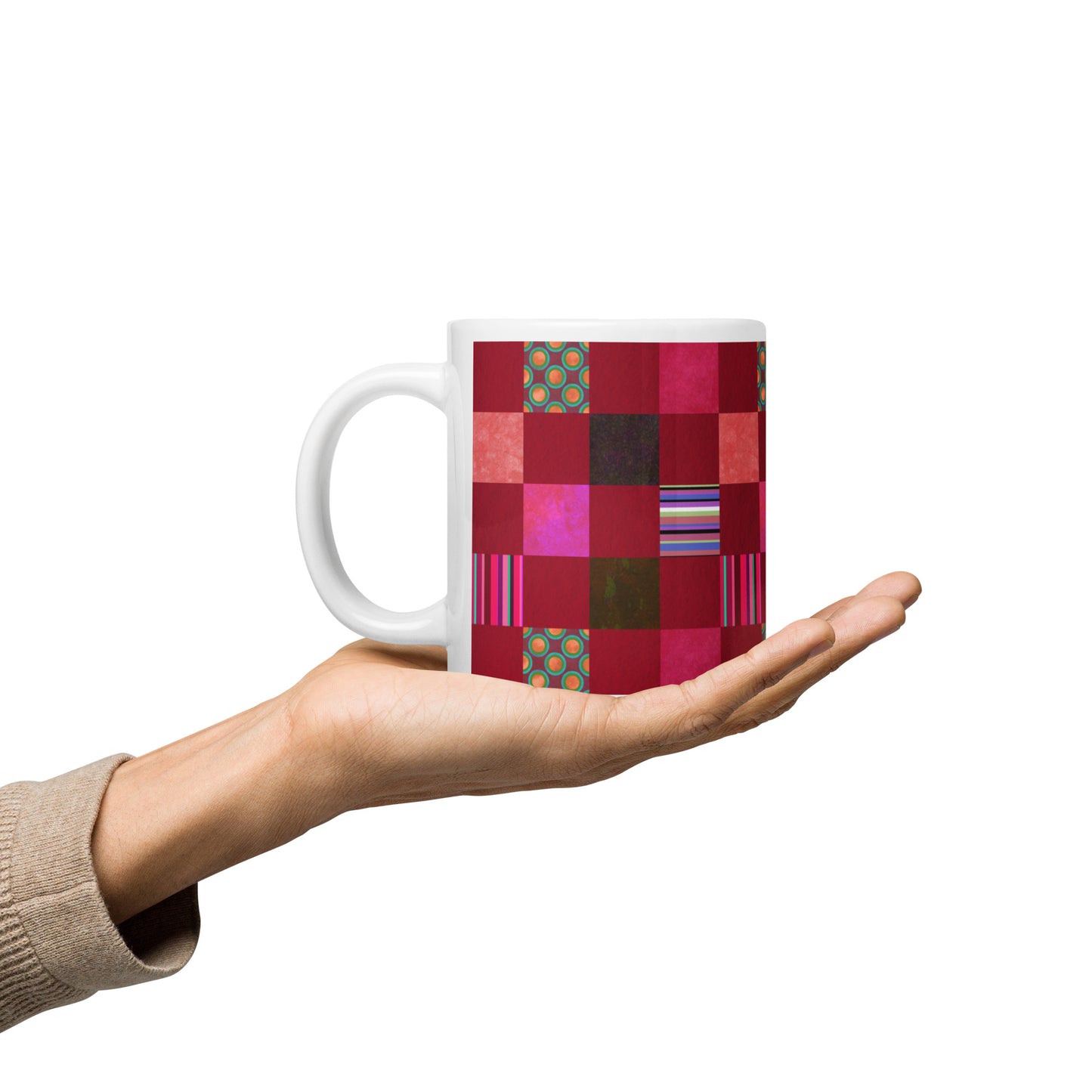 Mug cup (white) / Striped or polka dot grid pattern / Red