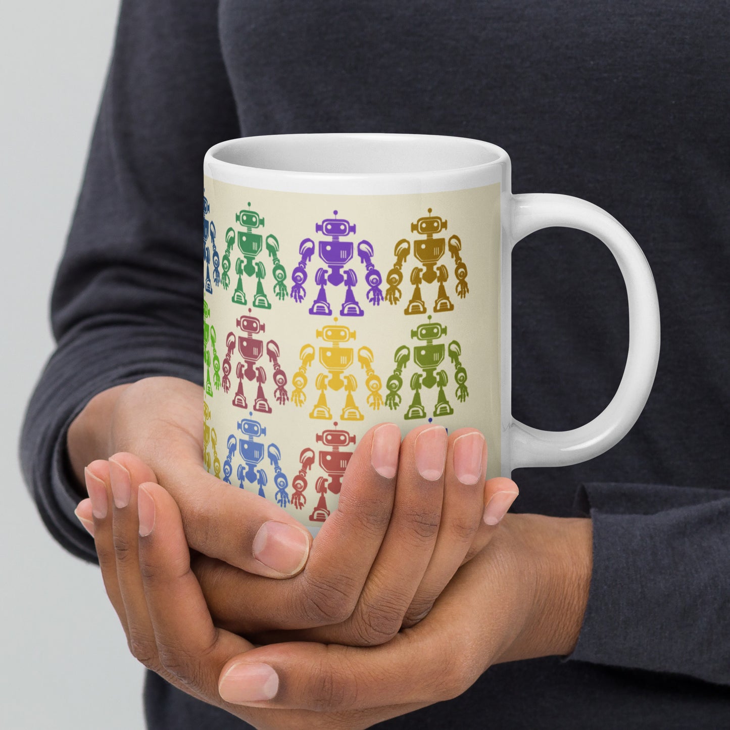 Mug (white)/12 colors of retro robot/cream