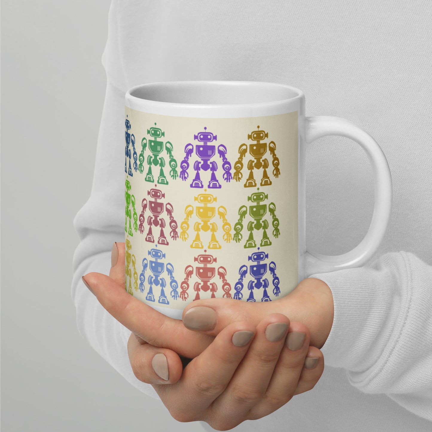 Mug (white)/12 colors of retro robot/cream