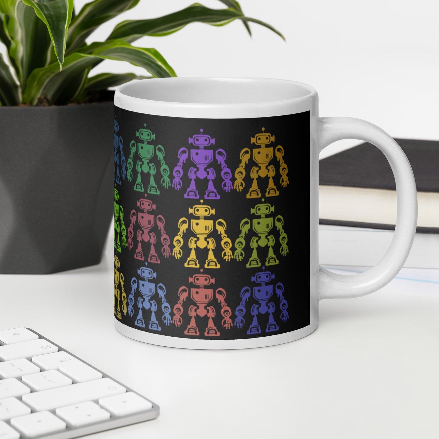 Mug (white)/12 colors of retro robot/black